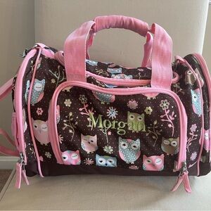 Pottery Barn Kids Pink and Brown Owl Theme Embroidered 3-piece Luggage Set